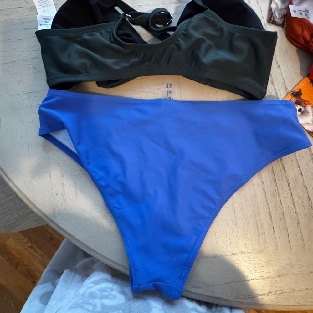 Blue and Black Women's Bikini Set